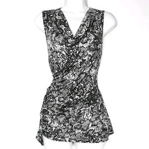 NINE WEST Snakeskin Animal Print Black Gray Cowl Neck Sleeveless Top Medium
